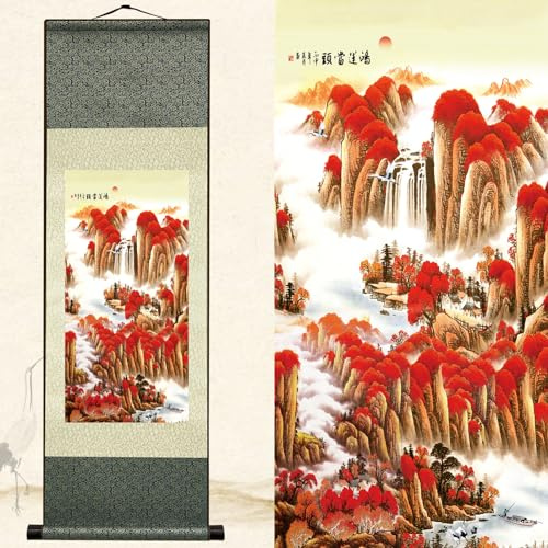 Newscz Asiatische Wandkunst für Flur und Treppen – Seidenrollen-Landschaftsgemälde – ästhetische Schlafzimmer-Tapisserie – Wandgemälde für Wohnzimmer – Heim- und Küchendekoration – 91,4 x 30,5 cm