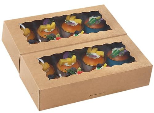 Allbusky 12PCS Cupcake Boxes 8 Hole with Removable Inserts, DIY Crafts Gift Boxes, Kraft Paper Bakery Boxes Treat Boxes for Home Baker Wedding Birthday Christmas Party