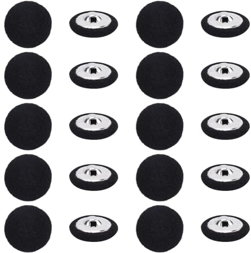 GORGECRAFT 20 Botones de Terciopelo Negro de Tela Redonda Cubierta de Tela de Terciopelo Botón de Esmoquin con Vástago de Hierro para Coser Chaqueta Traje Vestido Blusa Ropa Manualidades