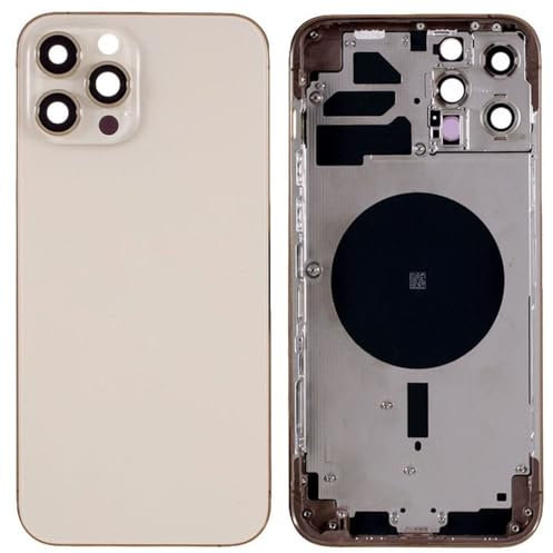 Globalstock Chassis Arriere en Vitre pour iPhone 12 Pro Max + Coque + Tiroir SIM Compatible Nu Noir/Blanc/Bleu/Or | Back Cover + Frame (Or)