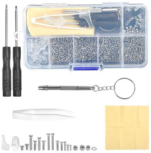 500 PCS Eyeglass Repair Tool Set, Glasses Repair Kit with Screws, Screwdrivers, Tweezers, Nose Pads - Durable and Versatile Eyeglass Repair Kit for Sunglasses and Reading Glasses - Compact Storage Cas