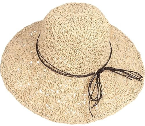 JJiaoLinin Chapeau de Paille,Chapeau de Paille Femmes Chapeau à Large Bord à La Main,Pliable Bohême Été Femmes Chapeau,Réglable Chapeau de Plage Respirant Décoration Vacances pour Extérieur Pêche