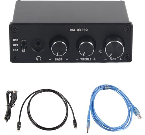 Gearwell DAC, Digital Audio Decoder AC Q3 PRO USB Coaxial Input 3.5mm Headphone Amplifier with High Low Sound Adjustment Audio Converter for PC TV Speaker Audio System