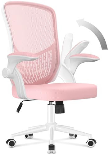 naspaluro Chaise de Bureau, Chaise de Bureau Ergonomique avec Accoudoirs Rabattables à 90°, Soutien Lombaire Unique, Revêtement en Maille Respirante, Siège Pivotant à 360° avec Fonction Swing,Rose