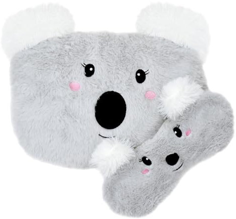 A2Z Warm Winter Koala 700ML Hot Water Bottle Matching Eye Mask Gift Set Cute Plush Animal Plain Design Removable Covers Breathable Relief Cosy Nights Relaxation