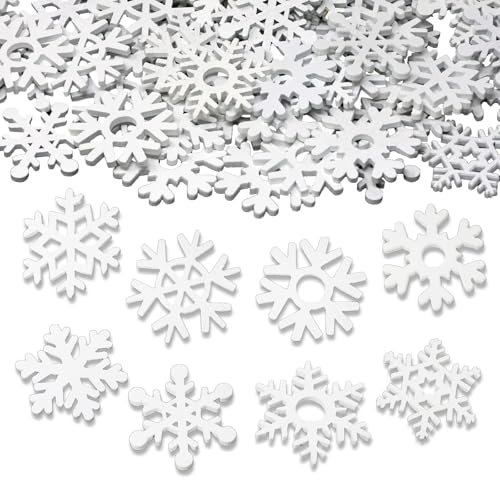ParPix 50 Stück Holz Schneeflocken Deko Konfetti Groß, Weiß Konfetti Weihnachten Tischdeko, Schneeflocken Streudeko Weihnachten Deko, Winterdeko Confetti für DIY Basteln,Weihnachtsbaum,Silvester Deko