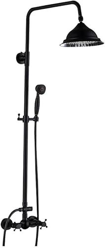 Duschset Ohne Armatur Schwarz Retro Dusch Rund Duschset Regendusche Duschsystem Antik Nostalgie Edelstahl 20.5 * 20.5cm,Einstellbare Höhe 90-118cm