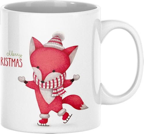 artup Tazza natalizia a forma di volpe – Tazza per Natale – Tazza da caffè Natale in ceramica bianca – ca. 330 ml lavabile in lavastoviglie – stampata a mano in Germania