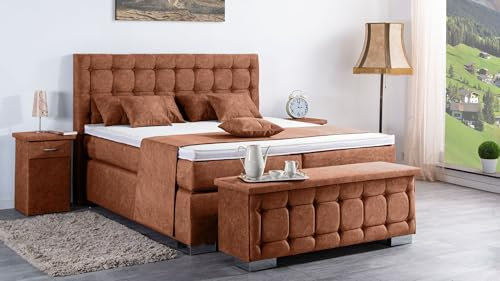 Boxspringbett Lanz 240x220, DS-Terrakota, 7-Zohnen Taschenfederkernmatratze, Ergoflex - Inklusive Aufbau - Deutscher Hersteller