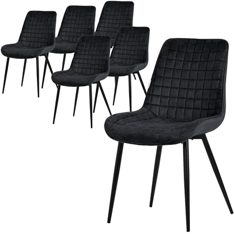 ML-Design Esszimmerstühle 6er Set, Schwarz, Sitzfläche aus Samt, Schwarzes Stahlgestell, Küchenstühle mit Rückenlehne, Wohnzimmerstühle, Polsterstühle für Esszimmer, Küche & Büro, Gepolsterte Sessel