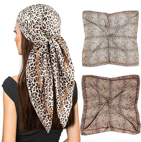vimate Leopard Silk Head Scarf -Ladies 35'' Satin Hair Scarf for Wrapping at Night Silk Scarf for Women Neck for Spring Summer Fall Winter(2 Pack-Q)
