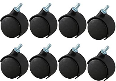 NSNYDNZ Rollen, 8er-Pack Vorbauten mit M6-Gewinde, 1,5-Zoll-Doppelrad-Drehgelenke aus schwarzem Kunststoff for Industriemöbel