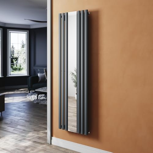 SUNXURY Badheizkörper 504x1800mm Anthrazit Röhrenheizkörper Vertikal Einlagig Paneelheizkörper mit Spiegel Mittelanschluss Heizung