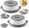 Lot de 2 couvercles pour micro-ondes flottants, 27 cm, sans BPA, capots anti-éclaboussures translucides, avec trous de vapeur et panier filtrant, pour fruits et légumes, gris