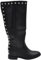 Stivali Donna Biker Nero Basic con Zeppa Interna 5 cm e Zip Laterale Borchie Argento Dietro e sopra Moda Punta Rotonda (39 EU)