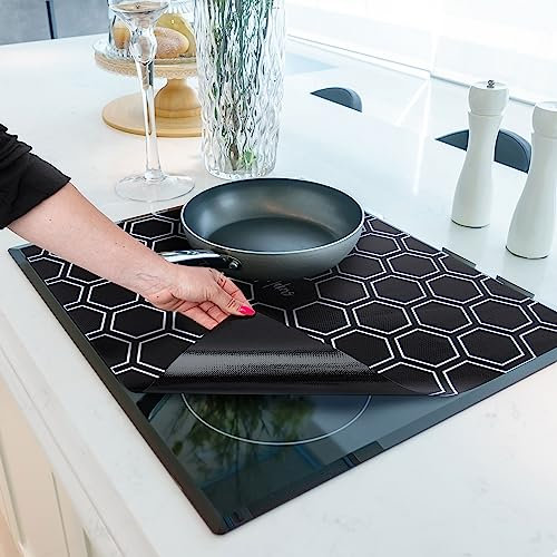 HomeMakers Induction Hob Protector Mat with Cooking Function | Large 61x53cm | Scratch and Spill Heat-Resistant Silicone Cover | Non-Slip Surface | Easy-to-Clean Kitchen Mat(Honeycomb Pattern)