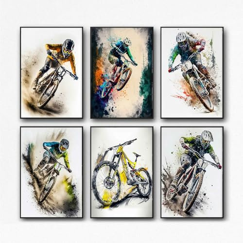 Generisch 6Pcs Car Posters Super Car Poster Bike poster Mountain Biking poster Art Prints For Walls Vintage Racing Car Wall Art For Boys Bedroom (Unframe,8x12inch)