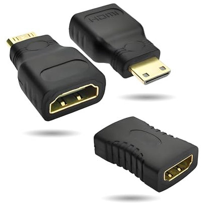 Female to Male Mini Hdmi Adapter, Hdmi Extension Gold Plated Female Adapter Support 1080P 3D, Hdmi Converter for Laptop, HDTV, PC, Monitor, Projector TV, pack of 3