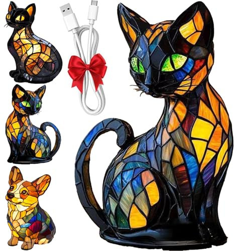 Katzenlampe Mosaik, Yifare Leuchtende Mieze LED Lampe, Katzen Lampe mit warmem Umgebungslicht for Dog Cat Fans Geschenk (Katzenlampe-B)
