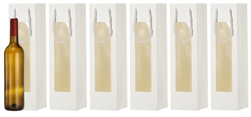 sourcing map 13.7 x 3.7 x 3.5 Wine Gift Bag, 6Pcs Bottle Kraft Paper Wine Bags Gift Tote Carrier Bottle Bag with Handles Bulk for Wedding Party Supplies, Birthday Holiday, White