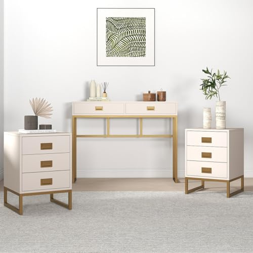 Melody Maison Large 2 Drawer Dressing Table and Pair of 3 Drawer Bedside Tables - Elle Stone Range