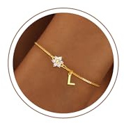 Armband Damen Gold Silber, Blume Armband mit Buchstaben für Frauen Mädchen | 18K Gold Vergoldete Armband Mädchen Hypoallergen Armbänder Kinder Geburtstagsgeschenk Geschenke für Frauen Mädchen