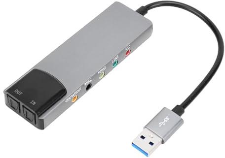 Bewinner Carte Son Surround USB 7.1, Carte Son Externe de Musique 48 KHz, Adaptateur Audio USB avec Sons Numériques SPDIF pour Ordinateur Portable, Argent