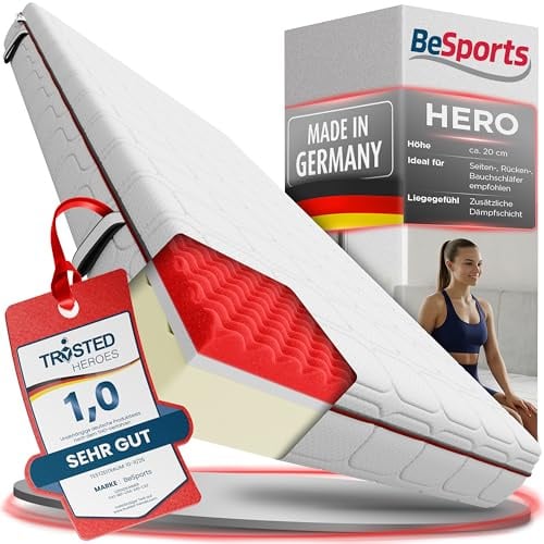 BeSports Hero Kaltschaummatratze 90x200, H3/H4, 7-Zonen, Note 1,0, wendbar | Zwei Liegehärten, Airflex-Hybridschaum, 800+ Kontaktpunkte, waschbarer Bezug, OEKO-TEX 100