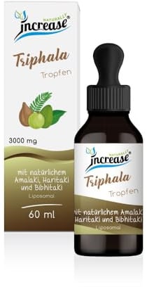 Liposomale Triphala Tropfen hochdosiert - (90.000mg pro Packung) 3000mg pro Tag mit 1000mg Amalaki(Phyllanthus Emblica), 1000mg Haritaki(Terminalia Chebula) und 1000mg Bibhitaki(Terminalia Bellerica)