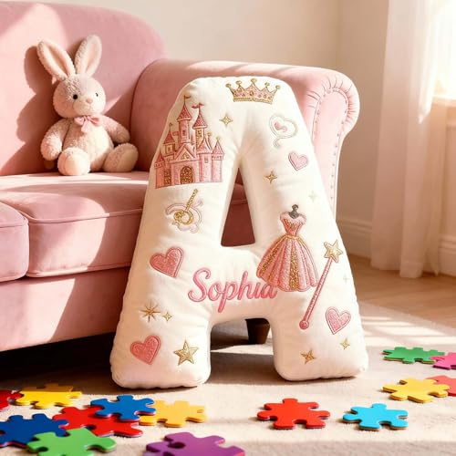 Drawelry Personalisierte Buchstabe Kissen mit Name Initialen Letter-Shaped Cartoon Pillow Sofa Bett Auto Dekoration Plüsch Kopfkissen Weihnachts Geburtstag Geschenk für Kinder Mädchen Tochter (A11)