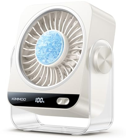 KIMMOO USB Rechargeable Desk Fan, 199 Speeds Portable Table Fan with Ice Cooling & Digital Display, 270° Rotating Quiet Turbo Fan for Bedroom Home Office (White)