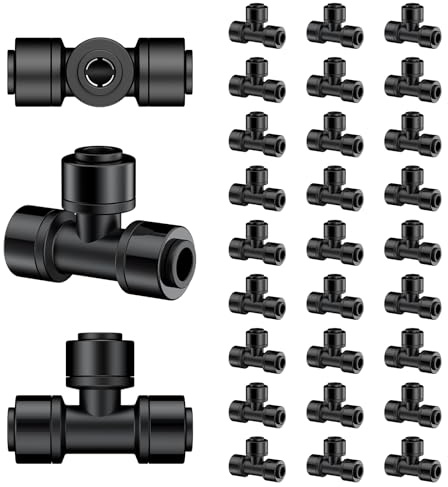 Pawfly 30 conectores en T de 6 mm para riego por goteo, conector en T para manguera de 6 mm y aspersor, piezas de riego por goteo a prueba de goteo