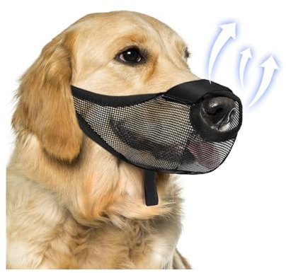 Maulkorb Hund, Fressschutz für Hunde, Hundemaulkorb Atmungsaktiv, Verstellbare Maulschlaufe für Kleine Mittelgroße Große Hunde, Beißen, Lecken und Kauen Verhindern (Schwarz-M)