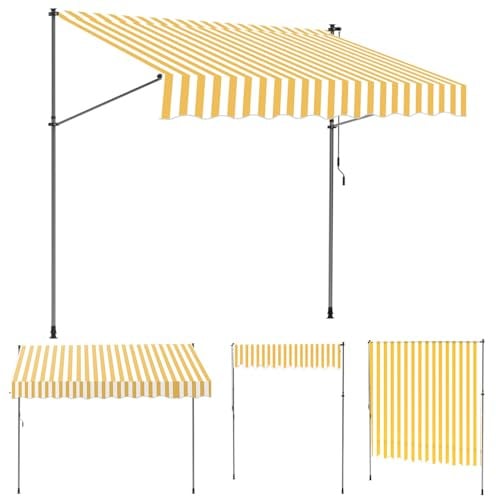 Monucep Klemmmarkise 250 cm Breit, Markise Ohne Bohren mit Handkurbel,Klemmmarkise Balkon UV-beständig,Balkon Sonnenschutz und Wasserdicht,Balkonmarkisen zum Klemmen Gelb Weiß