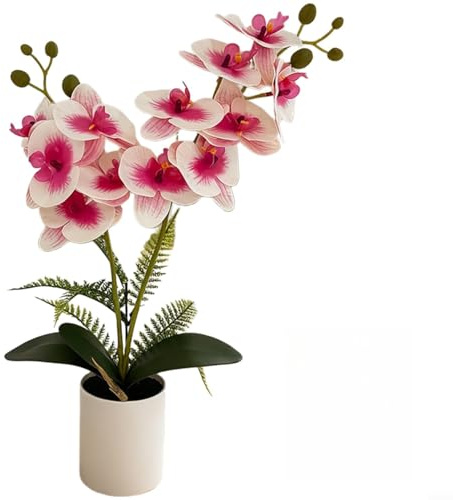 Helilyco Orquídea artificial Phalaenopsis en maceta, realista para pegamento suave, flores falsas para decoración del hogar y la oficina, planta de orquídea mariposa de base estable (corazón morado)