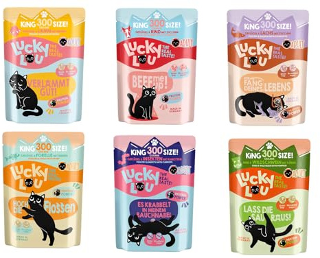 Lucky Lou Adult Mix Paket II Katzenfutter nass 36 x 300 g Pouchbeutel 6 Sorten