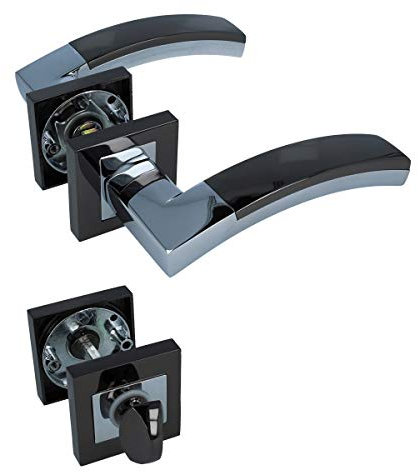 MS Beschläge® Türdrücker Türbeschlag Türklinke aus massivem Metall Hochhaltefeder (WC - Bad)