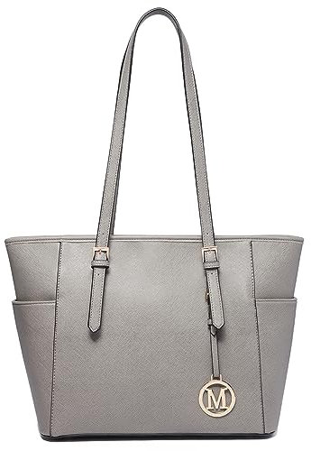 Miss Lulu Sac cabas fourre tout sacoche de cours, sac a main bandoulière synthétique, Sac à main portes épaule, capacité pour shopping cours voyage travail gris