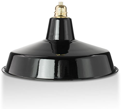Industrie Lampenschirm Emaille Schwarz (2. Wahl), Fabriklampe Ø36 cm inkl. Fassung aus Metal, Messing Finish