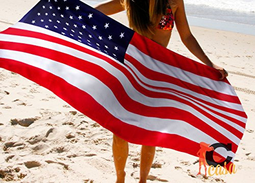 Drap de plage imprimé en coton éponge motif drapeau américain 86 x 160 cm drapeau américain