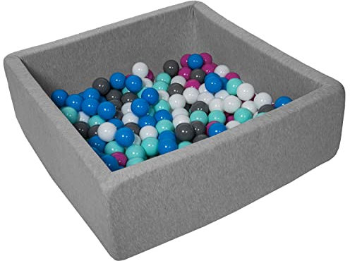 Velinda Bällebad Ballpool Kugelbad Bällchenbad Kinder-Pool mit 150 Bällen/90x90cm (Farbe der Bälle: weiß, blau, pink, grau, türkis)