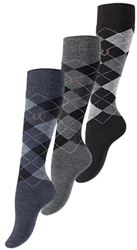 Vincent Creation 3 Paar Damen & Mädchen Reitstrümpfe Karo, Kniestrümpfe, Reitsocken - One Size (36-41)