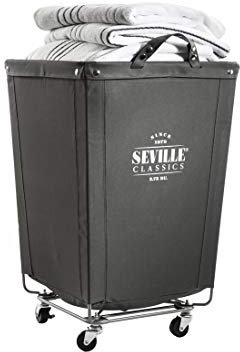 Seville Classics Großer kommerzieller robuster Wäschesammler mit Rollrahmen aus Segeltuch mit Rollen für Hotel, Zuhause, Schrank, Schlafzimmer (patentiert), 46 cm D x 46 cm B, Grau