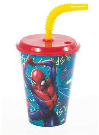 Gobelet avec paille Spiderman 15 x 9 cm
