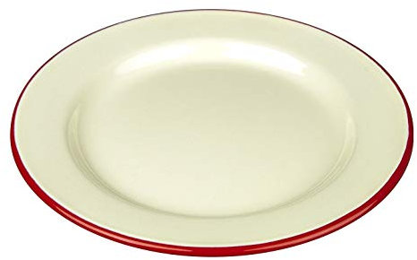 New Falcon Enamel Round Pie Baking Dinner Plate Cream with Red Trim 20cm