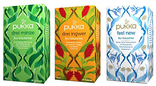 Pukka - Bio-Kräutertee Bauchglück - Tee Mix - 60 Teebeutel (20 x Drei Minze, 20 x Drei Ingwer, 20 x After Dinner)