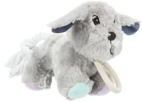 TRIXIE Hundespielzeug Junior Plüschhund mit Tau - weicher Plüsch Spielzeughund für Welpen & kleine Hunde - Robustes Zerr- & Apportierspielzeug mit Seil, 24 cm - 36160