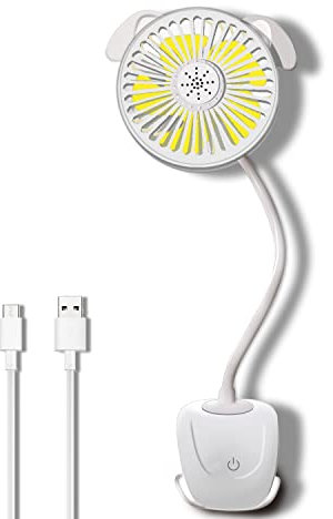Ecloud Shop Mini Ventilateur Avec clip, peut être Placé Dans N'importe Quelle Position, Plié à Tous les Angles, Costume pour Poussette Fauteuil Roulant, Petit Ventilateur de Bureau - Blanc