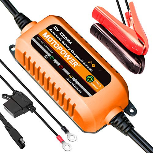 MOTOPOWER Chargeur Automatique 12 V 1000 mA - Entretien de la Batterie - Chargeur de Maintien et désulfateur de Batterie avec Protection de minuterie.