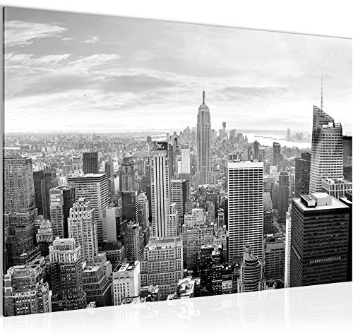 Runa Art Bild New York Skyline Modern Wandbilder Wohnzimmer Büro 1 Teilig - Made In Germany - Städte Schwarz Weiss Flur 010215c